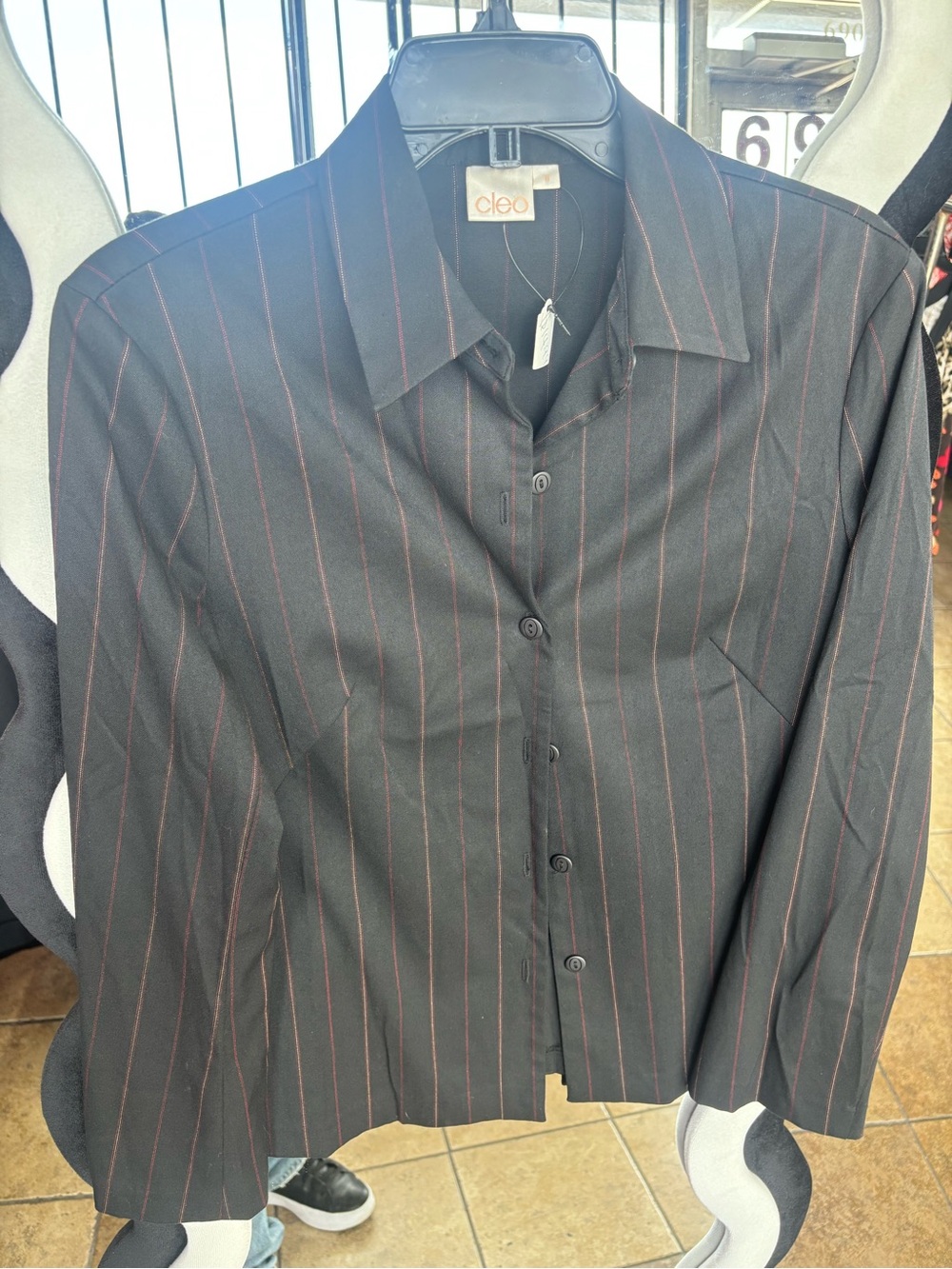 cleo Black Shirt with Red Pinstripes